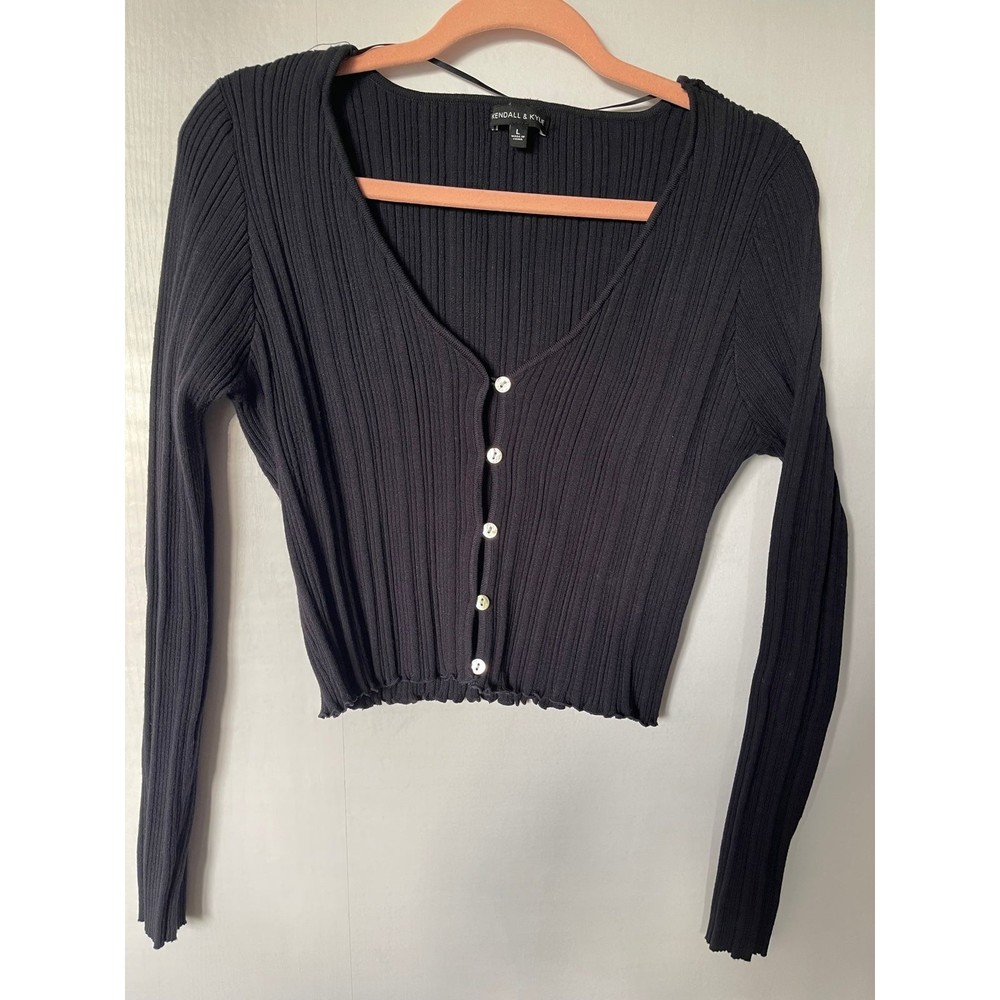 Kendall and Kylie black Ribbed Long Sleeve Sweater Shirt size L